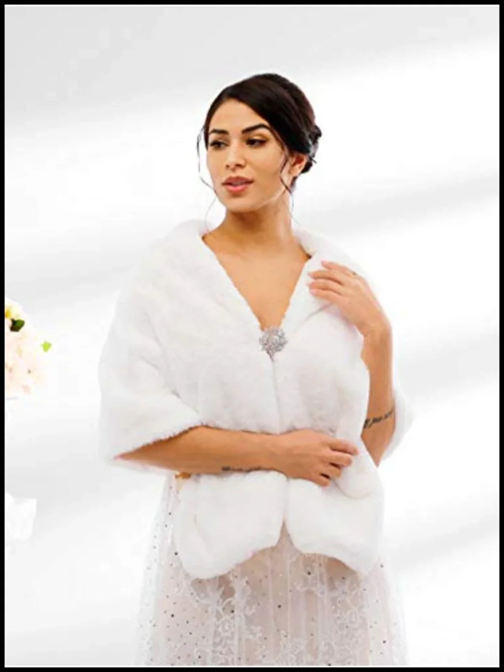 Faux Fur Shawl Wrap for Wedding Bridal Stole Winter Warm